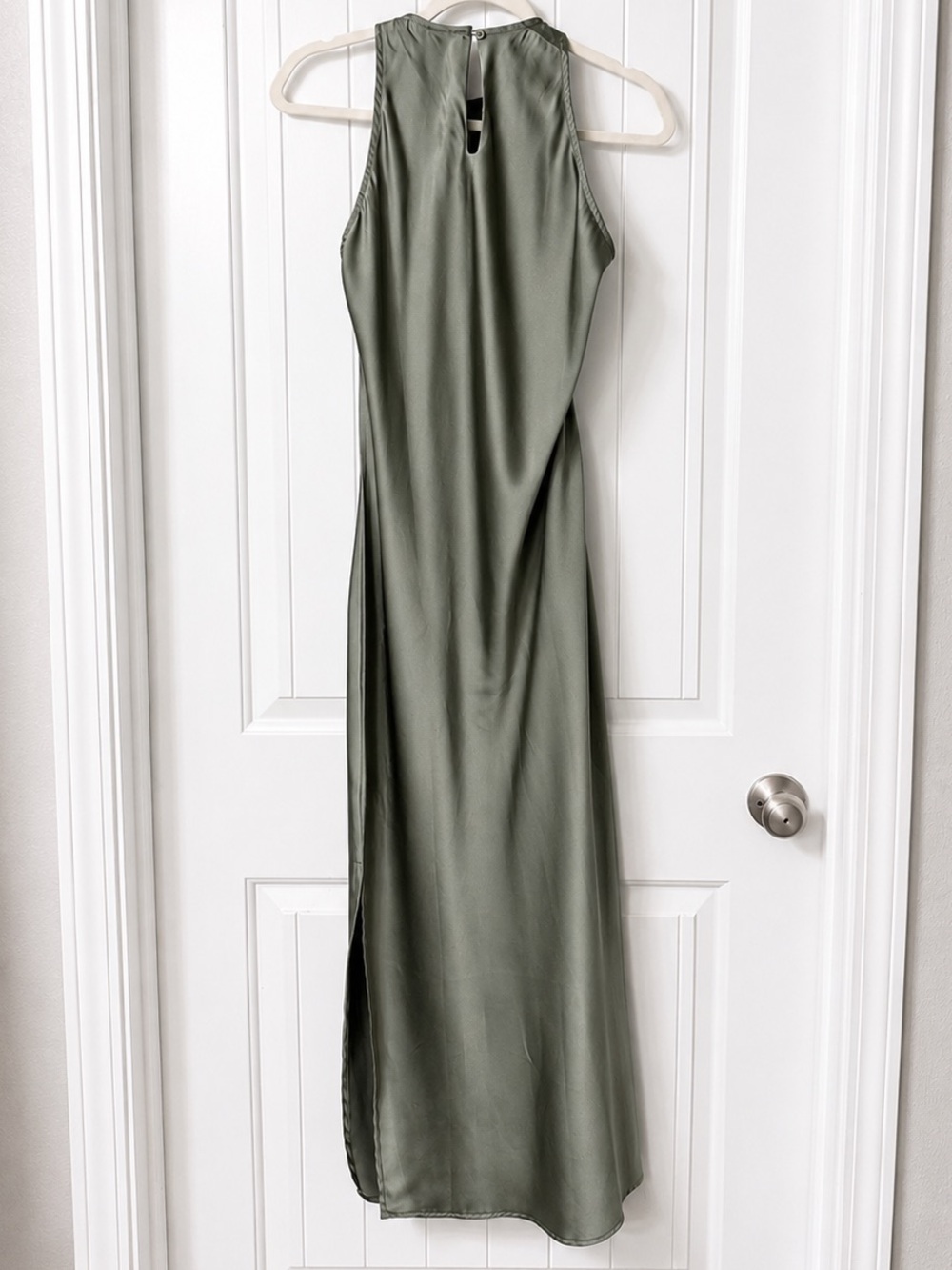 SHEIN Satin Maxi Dress Sage Green High Neck Sleeveless Slip Dress Size M - Picture 5 of 13